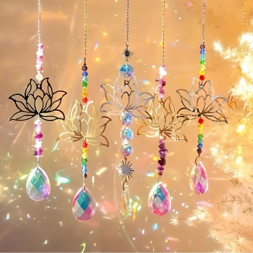 Lotus Crystal Sun Catcher Hanging Decorations - Gold & Iridescent - Picture 9 of 11